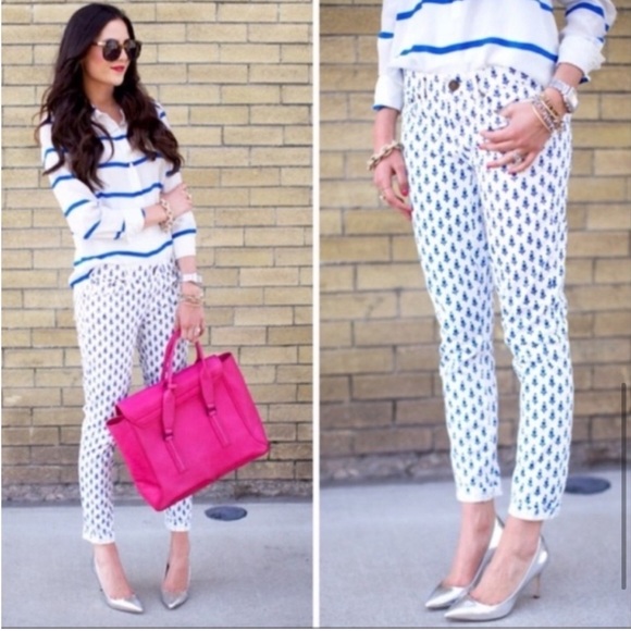 J. Crew Toothpick Jeans in Thistle pattern - white/blue - Picture 3 of 6